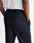 wax london men's Malham - Navy Pinstripe Wool Trousers
