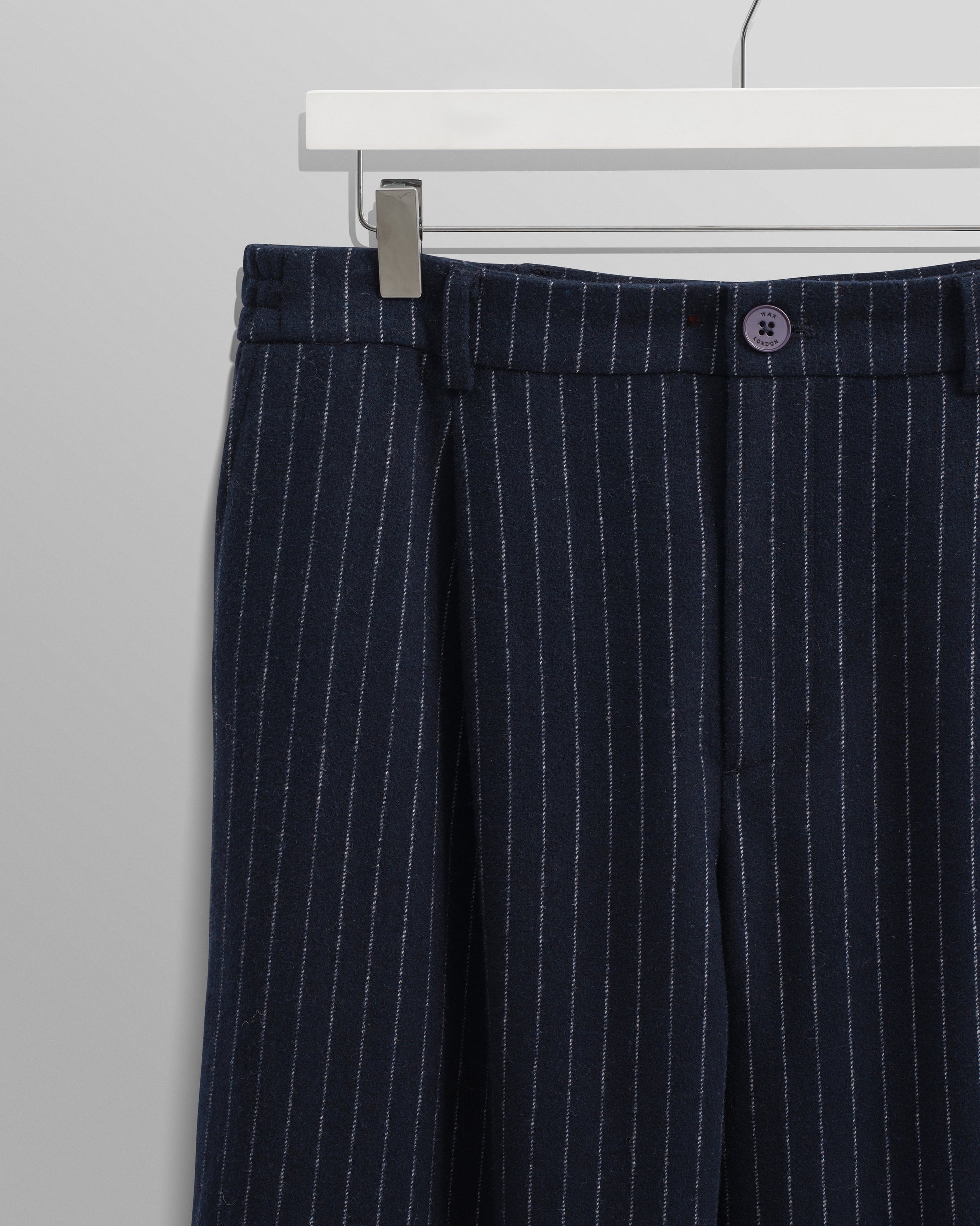 wax london men's Malham - Navy Pinstripe Wool Trousers