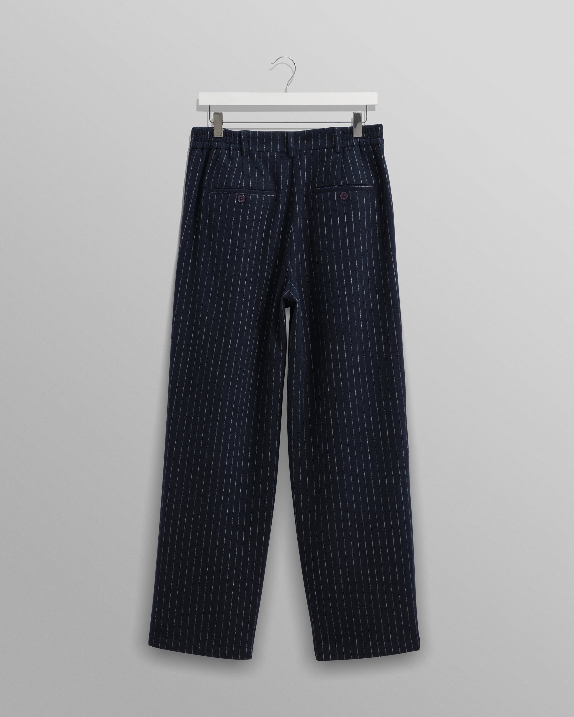 wax london men's Malham - Navy Pinstripe Wool Trousers