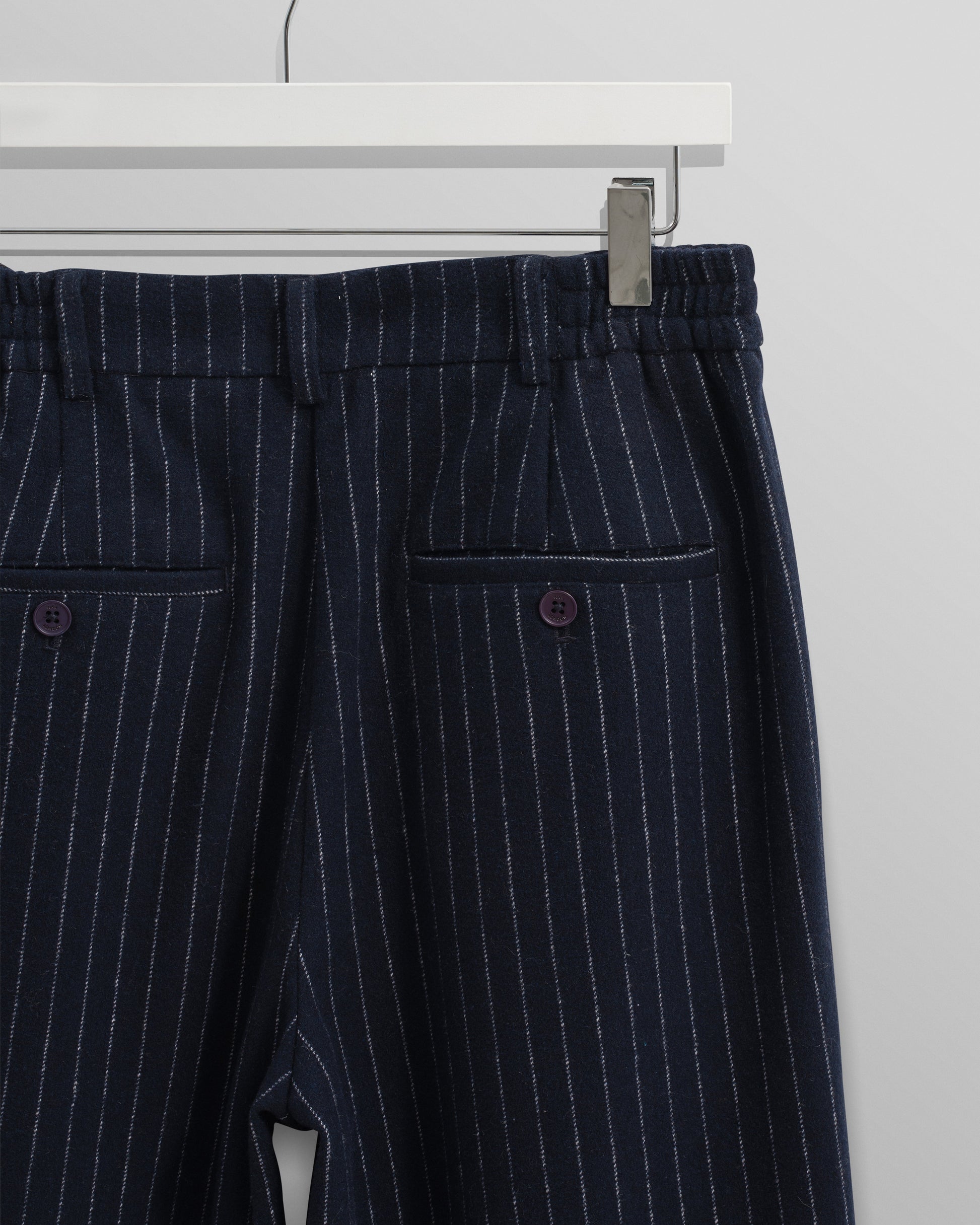 wax london men's Malham - Navy Pinstripe Wool Trousers