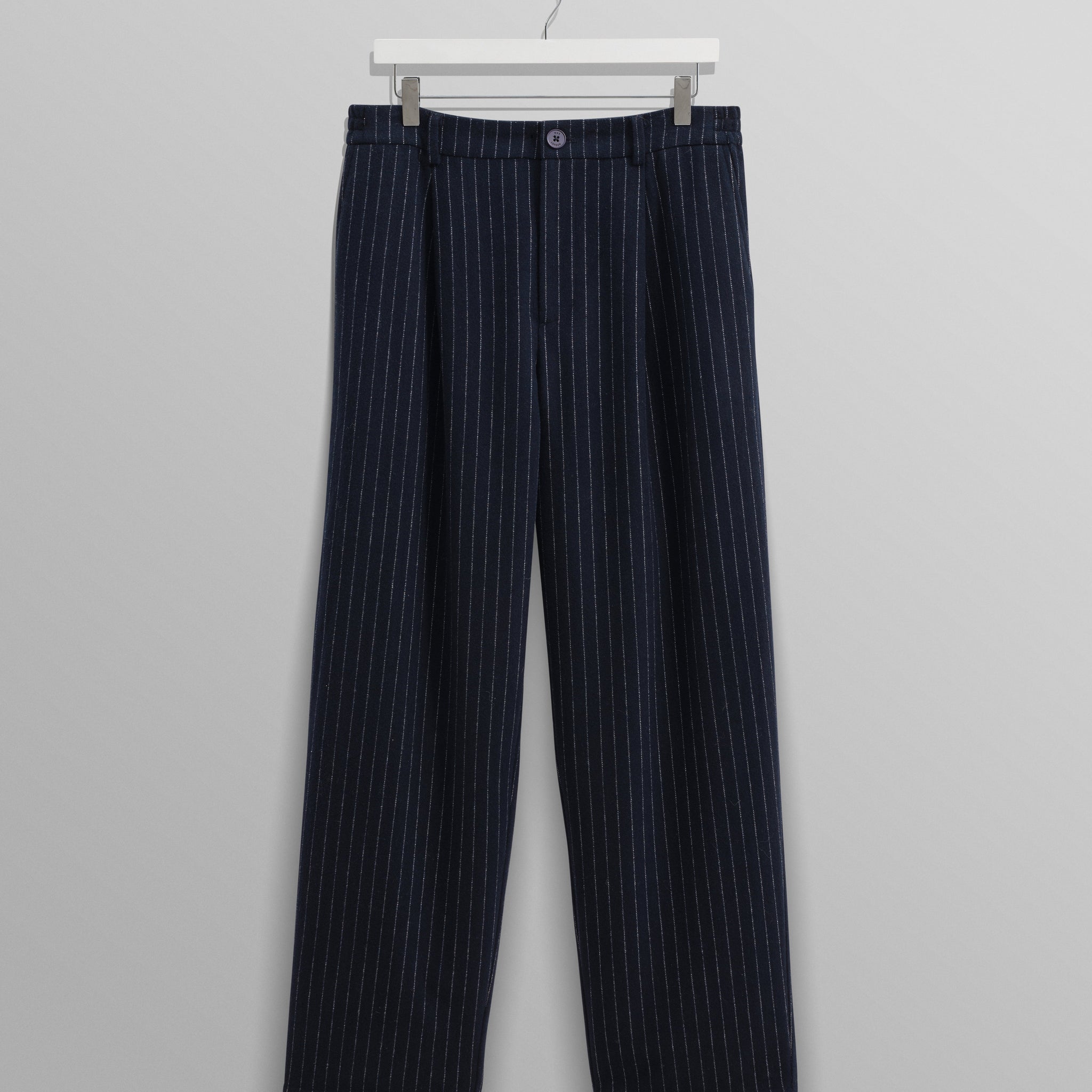 wax london men's Malham - Navy Pinstripe Wool Trousers
