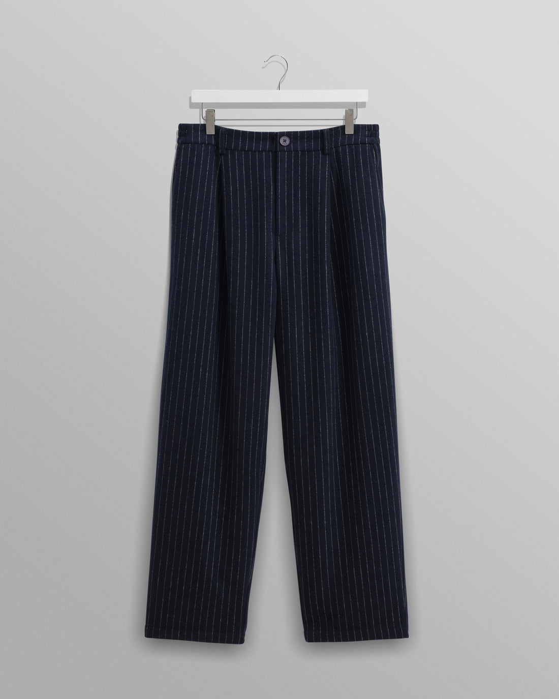 wax london men's Malham - Navy Pinstripe Wool Trousers