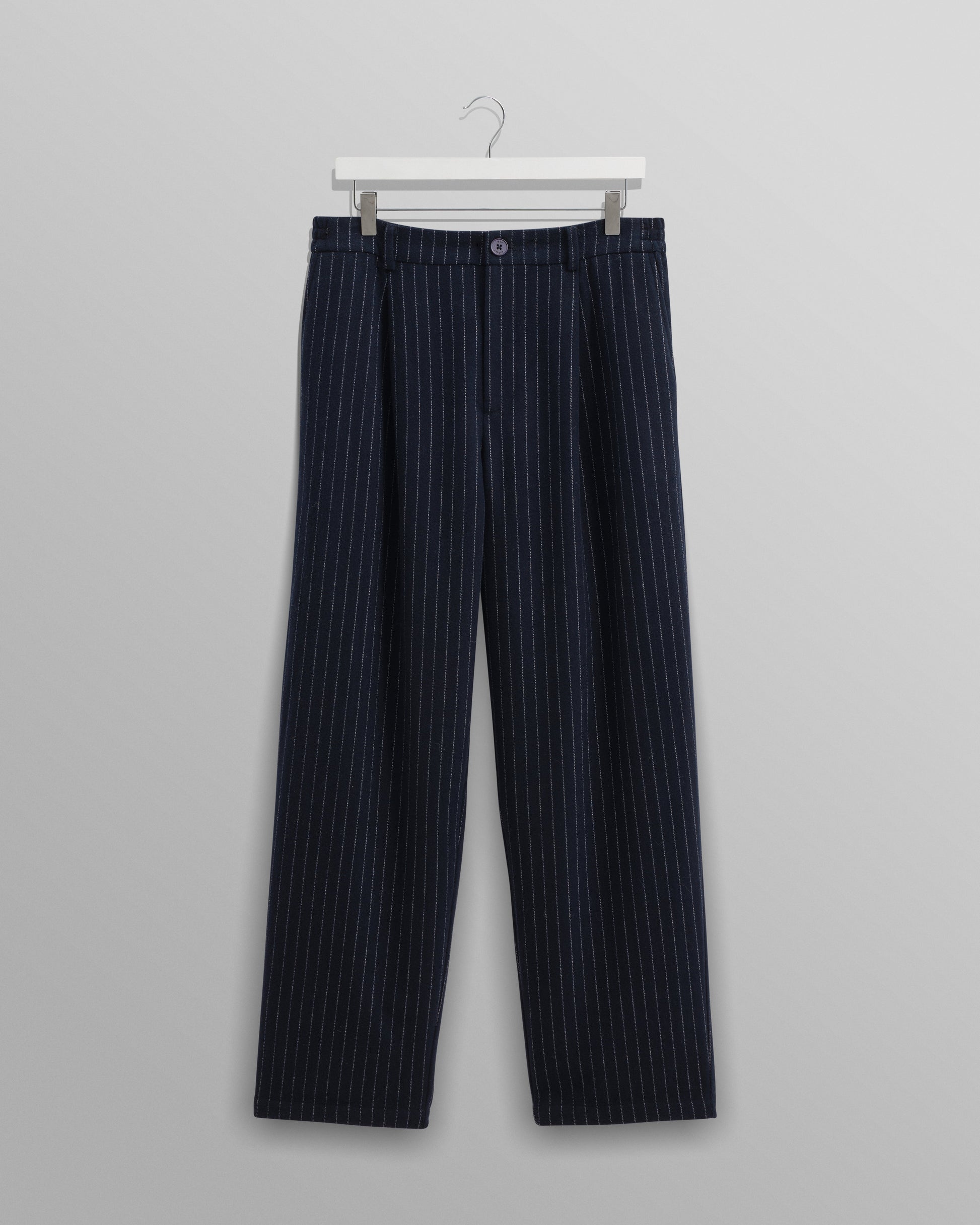 wax london men's Malham - Navy Pinstripe Wool Trousers