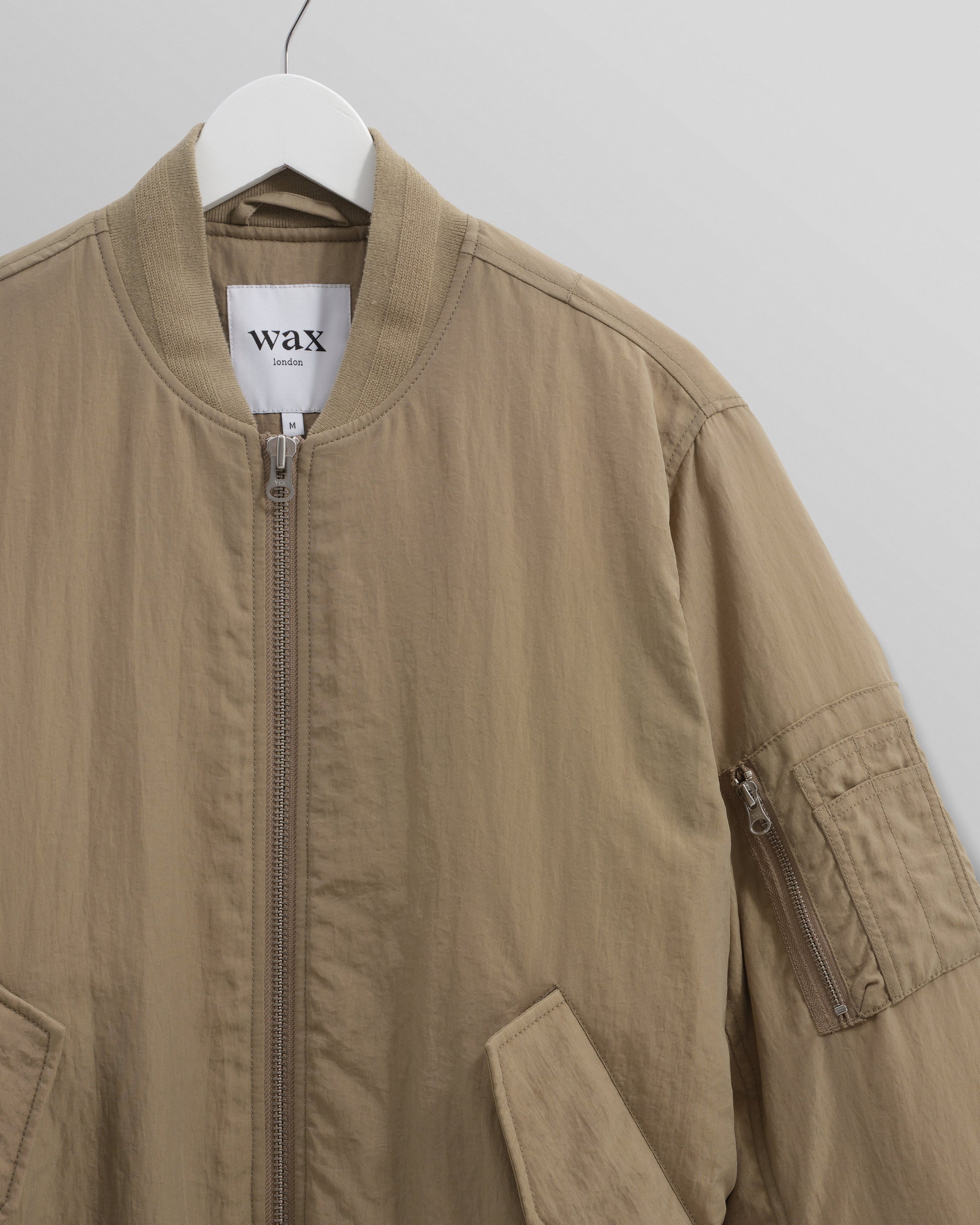 wax london men's Malvern - Washed Khaki Nylon Bomber Jacket