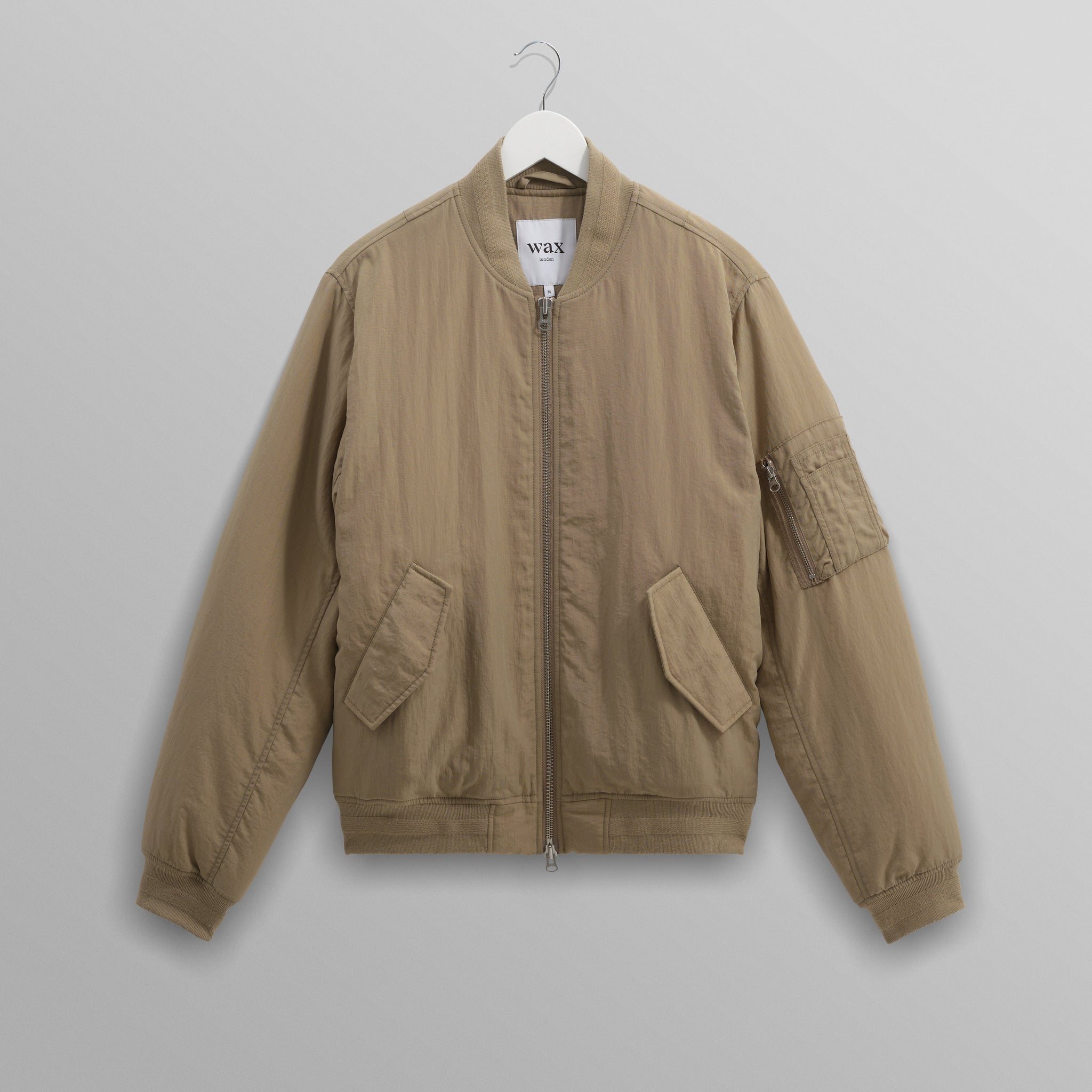 wax london men's Malvern - Washed Khaki Nylon Bomber Jacket
