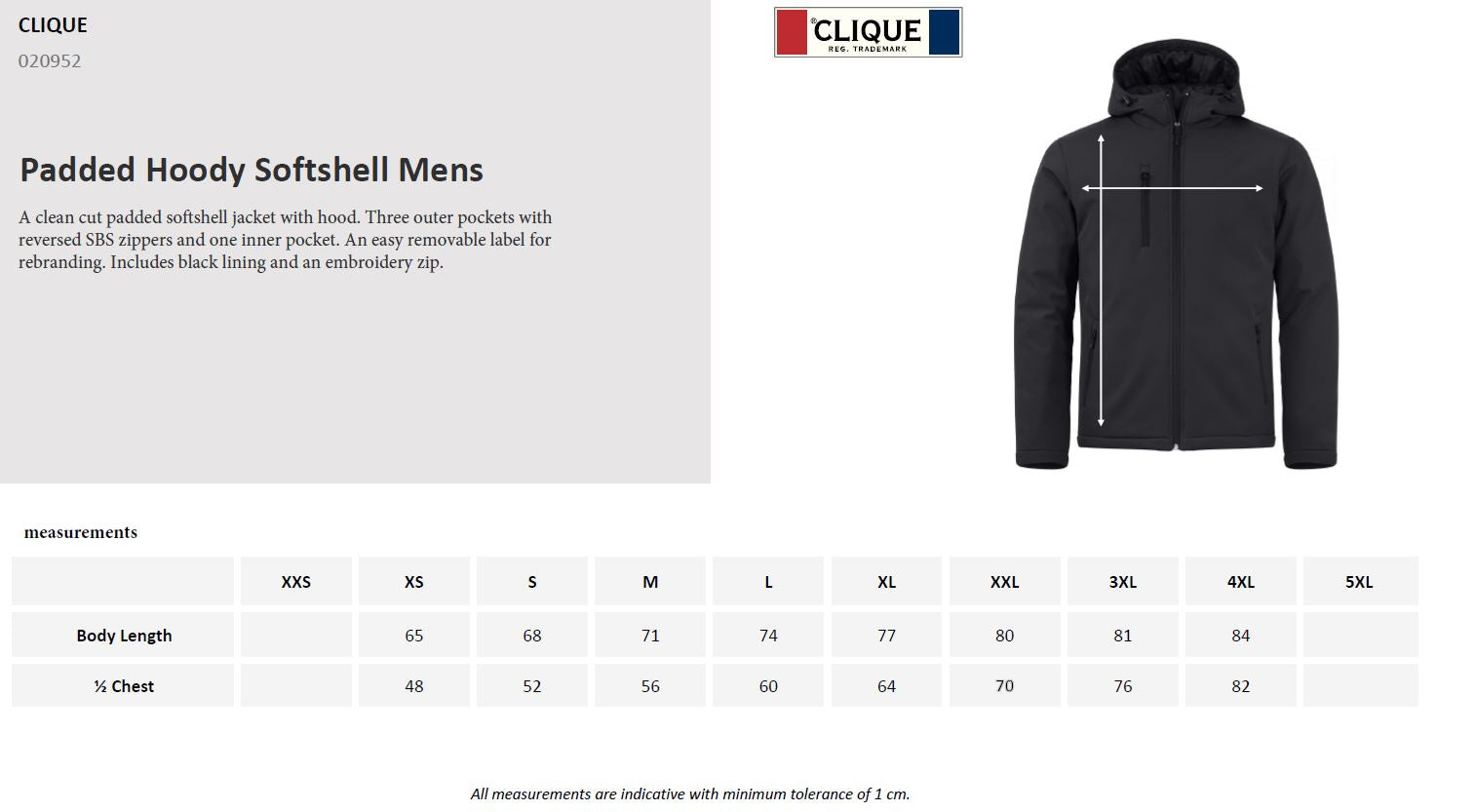 Clique Padded Mens Softshell Jacket | Hooded | Waterproof | Microfleece | 6 Colours | XS-4XL - Summer Jacket - Logo Free Clothing