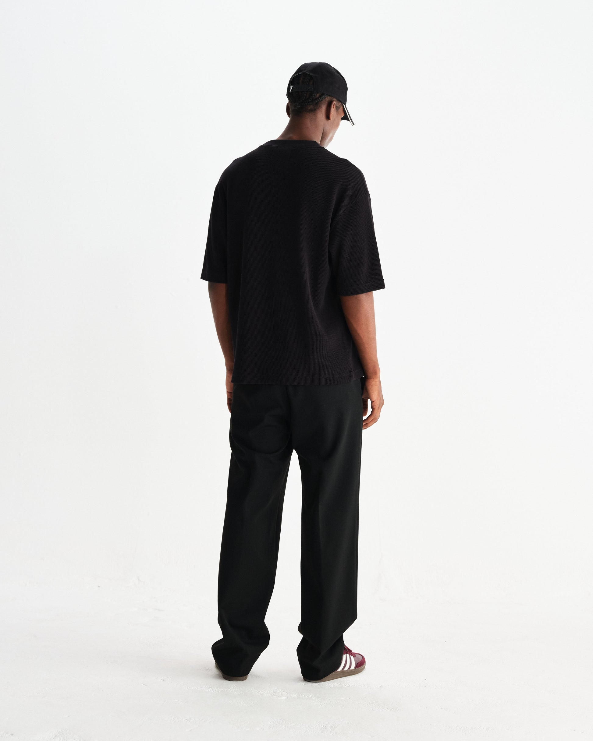 wax london men's Milton - Black Organic Waffle Cotton T-Shirt