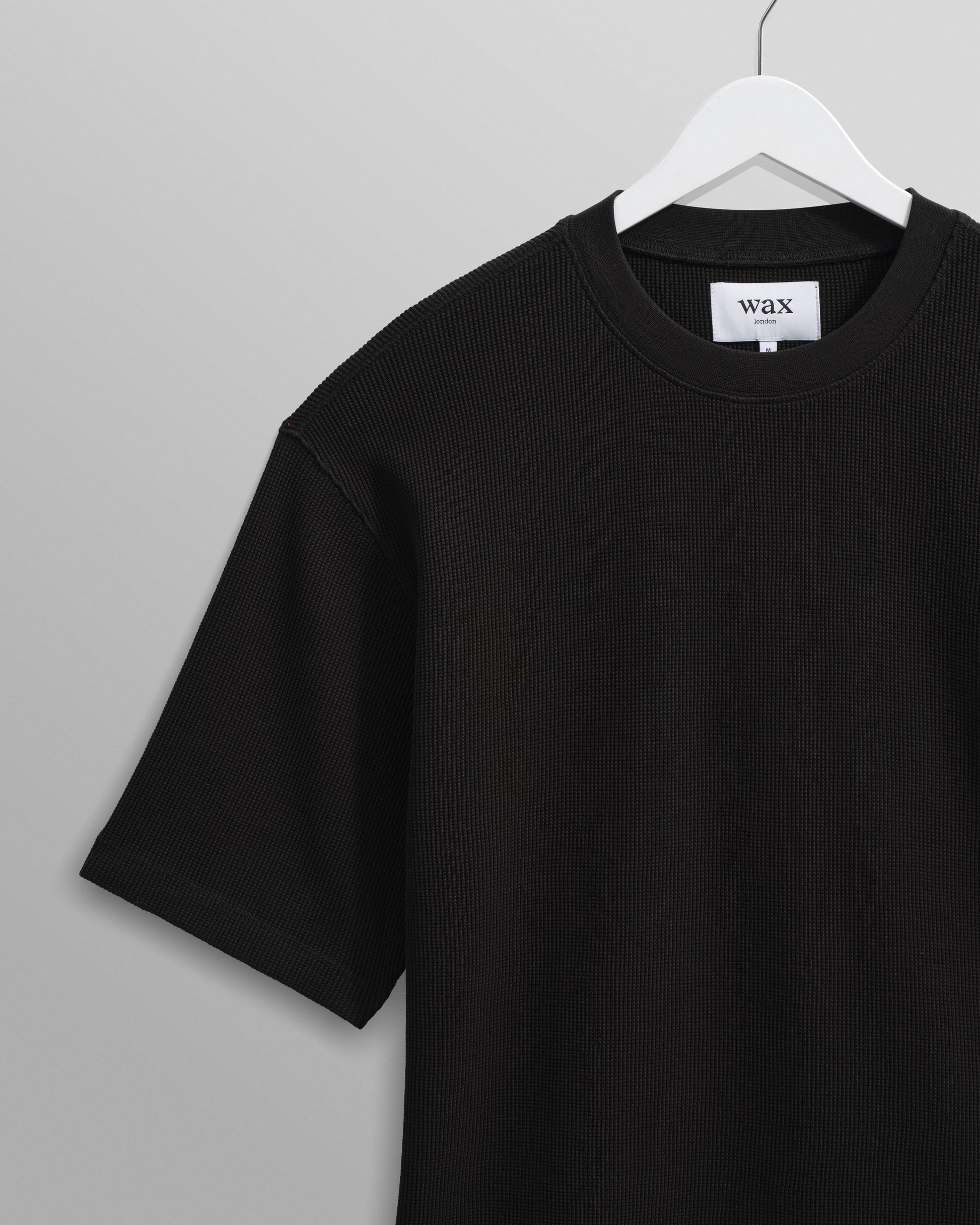 wax london men's Milton - Black Organic Waffle Cotton T-Shirt