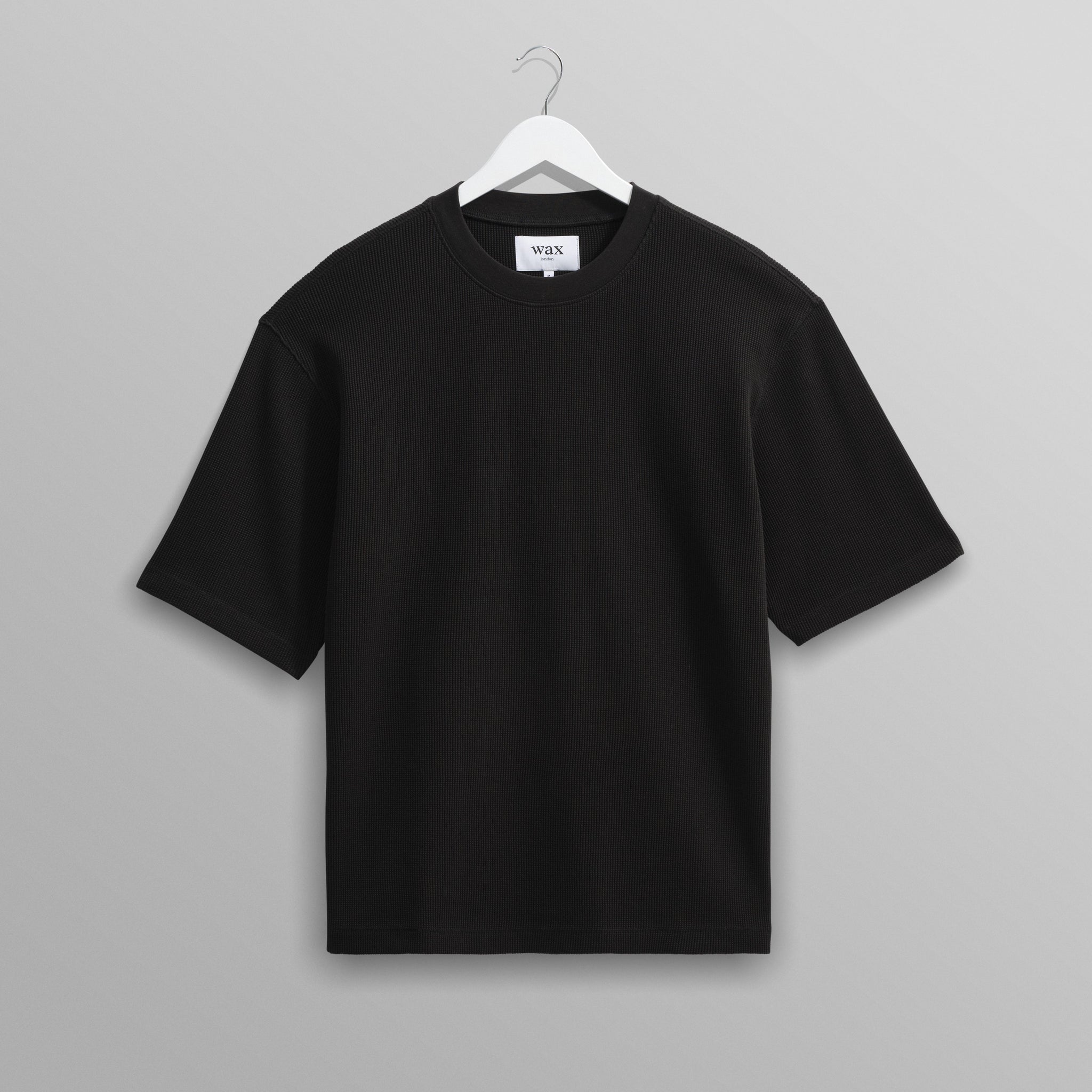 wax london men's Milton - Black Organic Waffle Cotton T-Shirt
