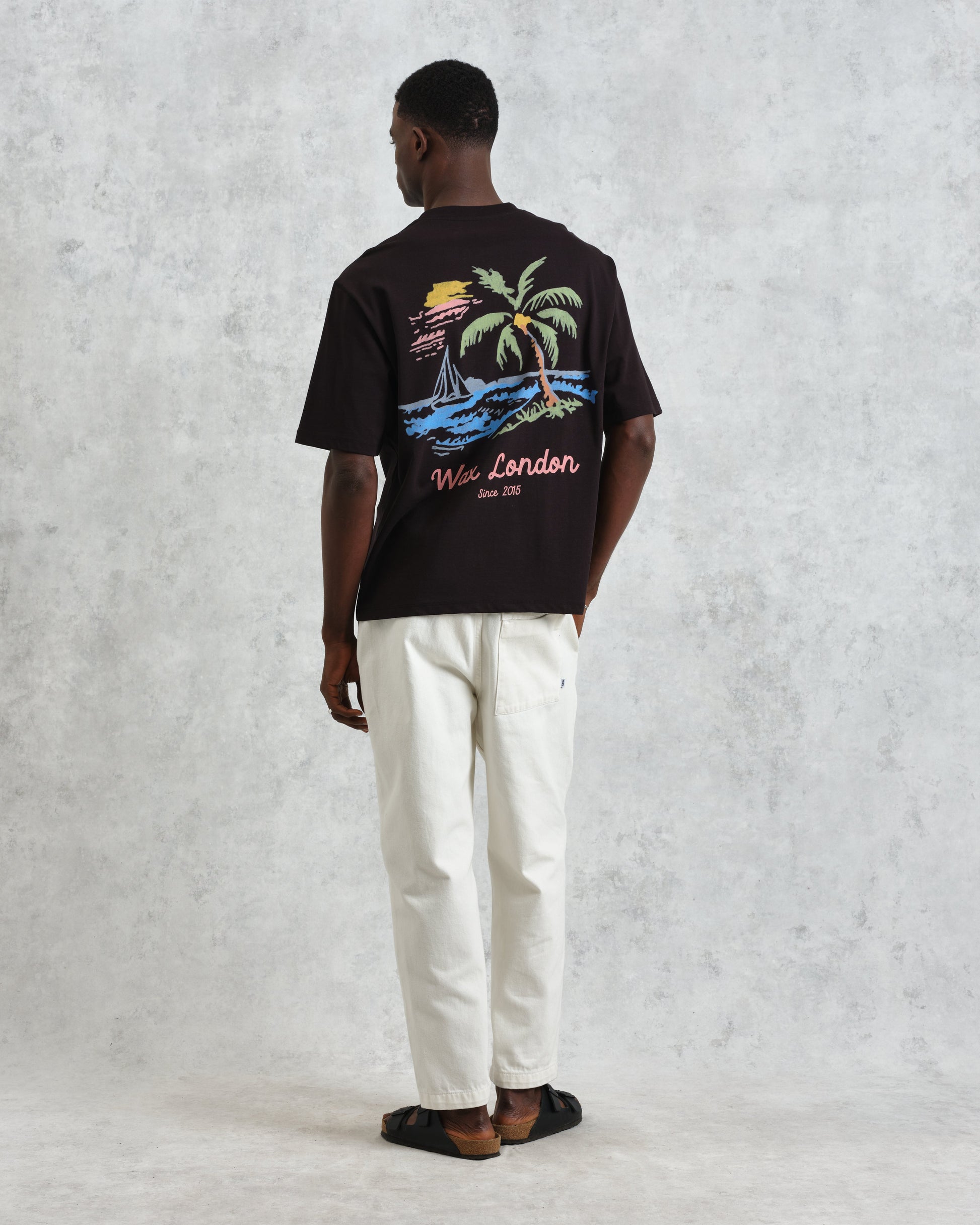 wax london men's Milton - Black Painted Beach Graphic Cotton T-Shirt