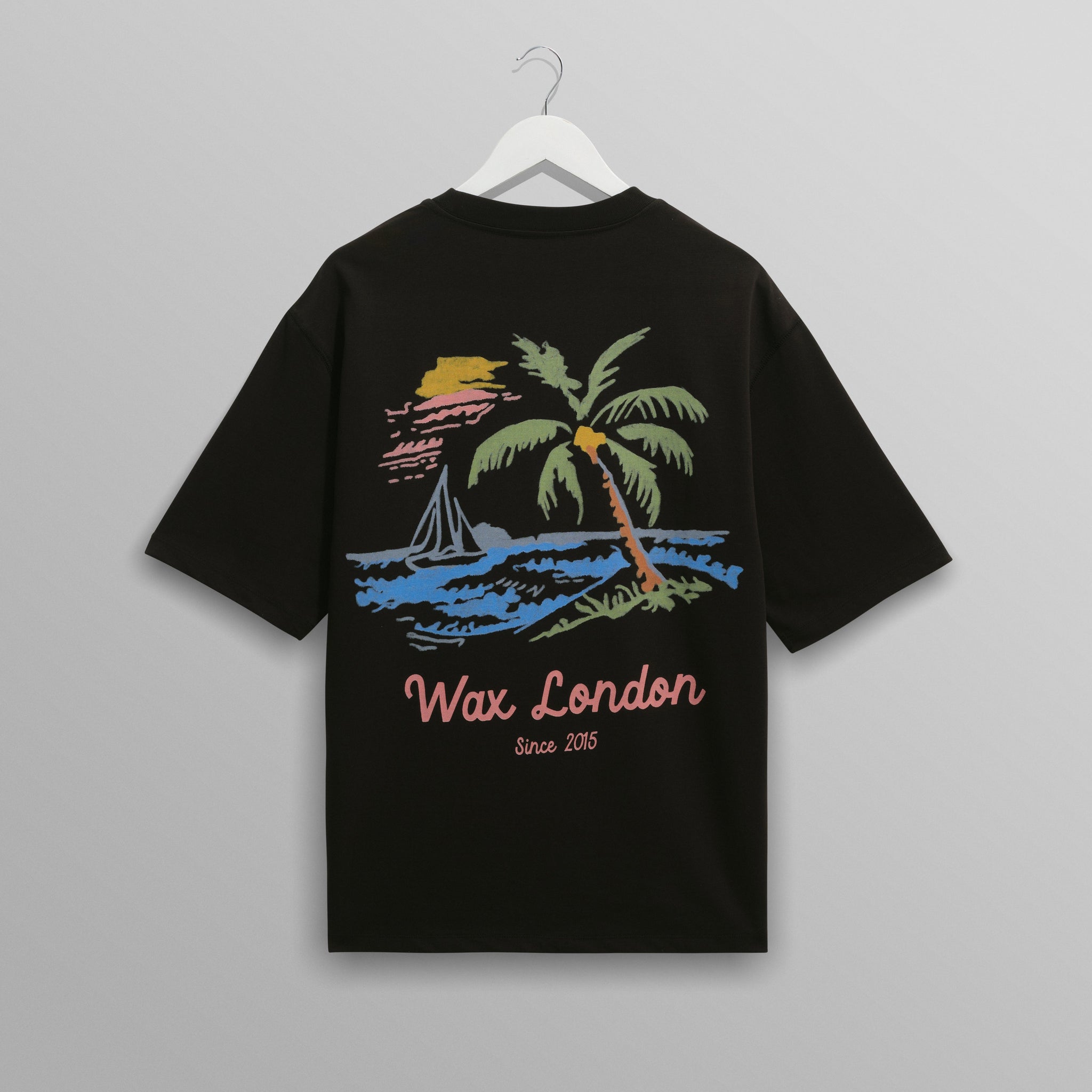 wax london men's Milton - Black Painted Beach Graphic Cotton T-Shirt