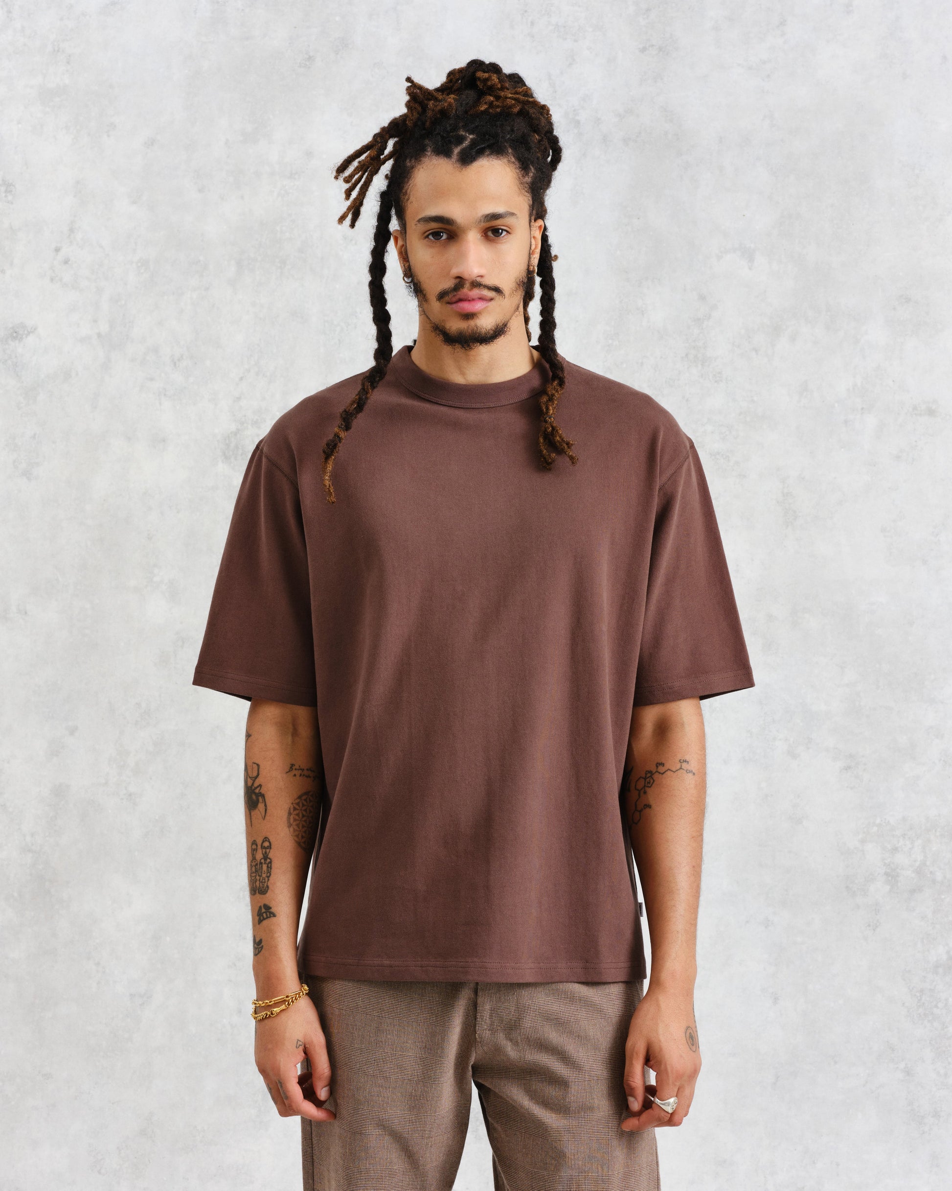 wax london men's Milton - Brown Emerised Organic Cotton T-Shirt