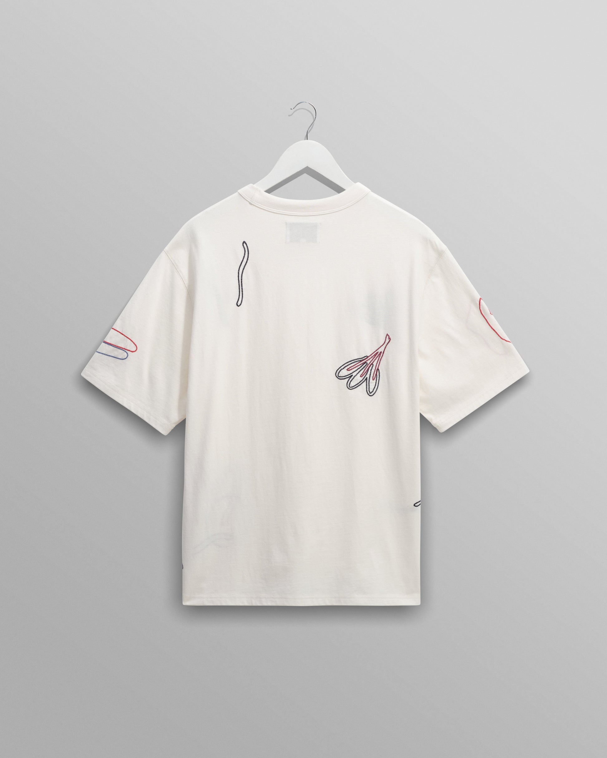 wax london men's Milton - Ecru Embroidered Organic Cotton T-Shirt