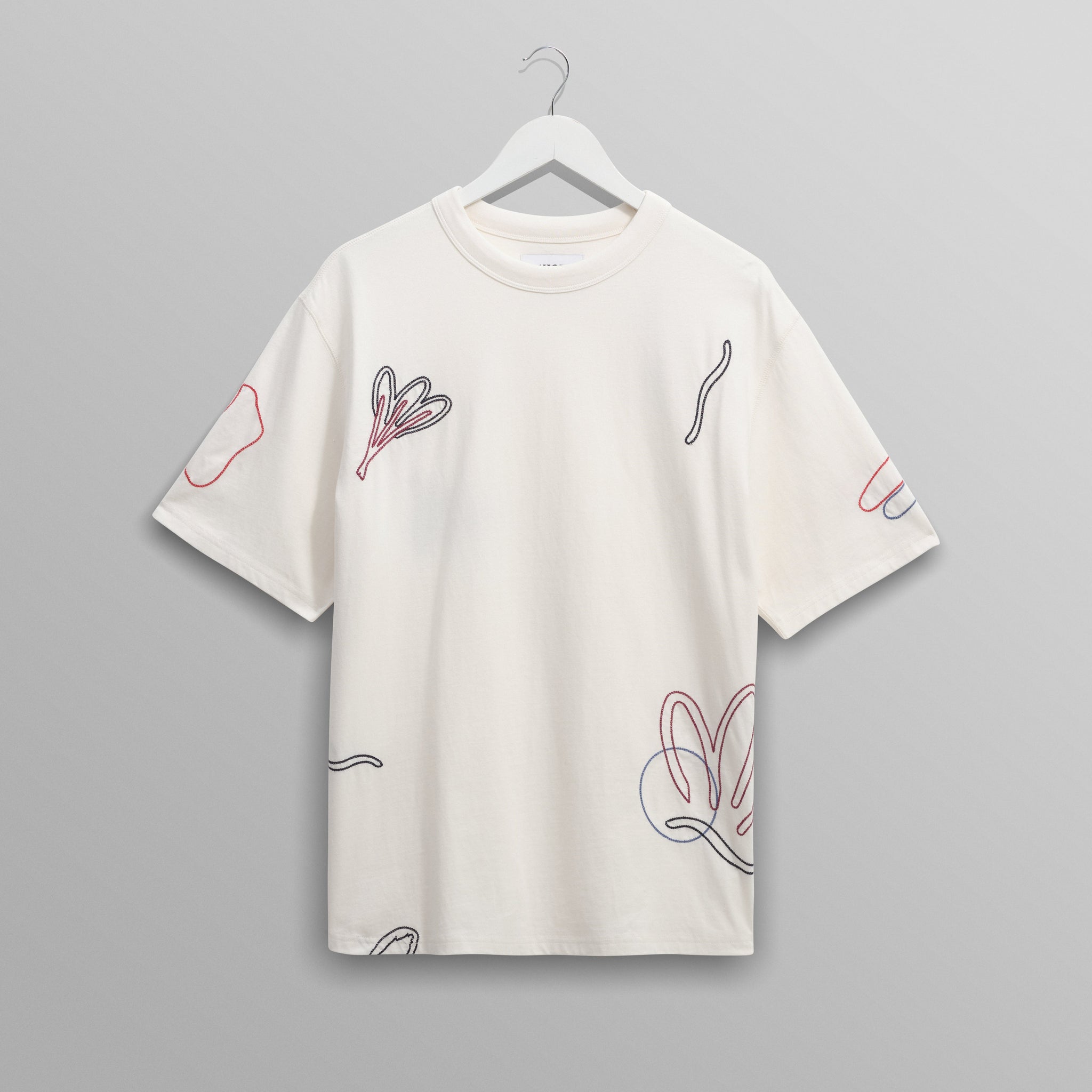 wax london men's Milton - Ecru Embroidered Organic Cotton T-Shirt