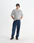 wax london men's Milton - Ecru Organic Stripe Waffle Cotton T-Shirt
