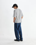 wax london men's Milton - Ecru Organic Stripe Waffle Cotton T-Shirt