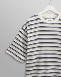 wax london men's Milton - Ecru Organic Stripe Waffle Cotton T-Shirt