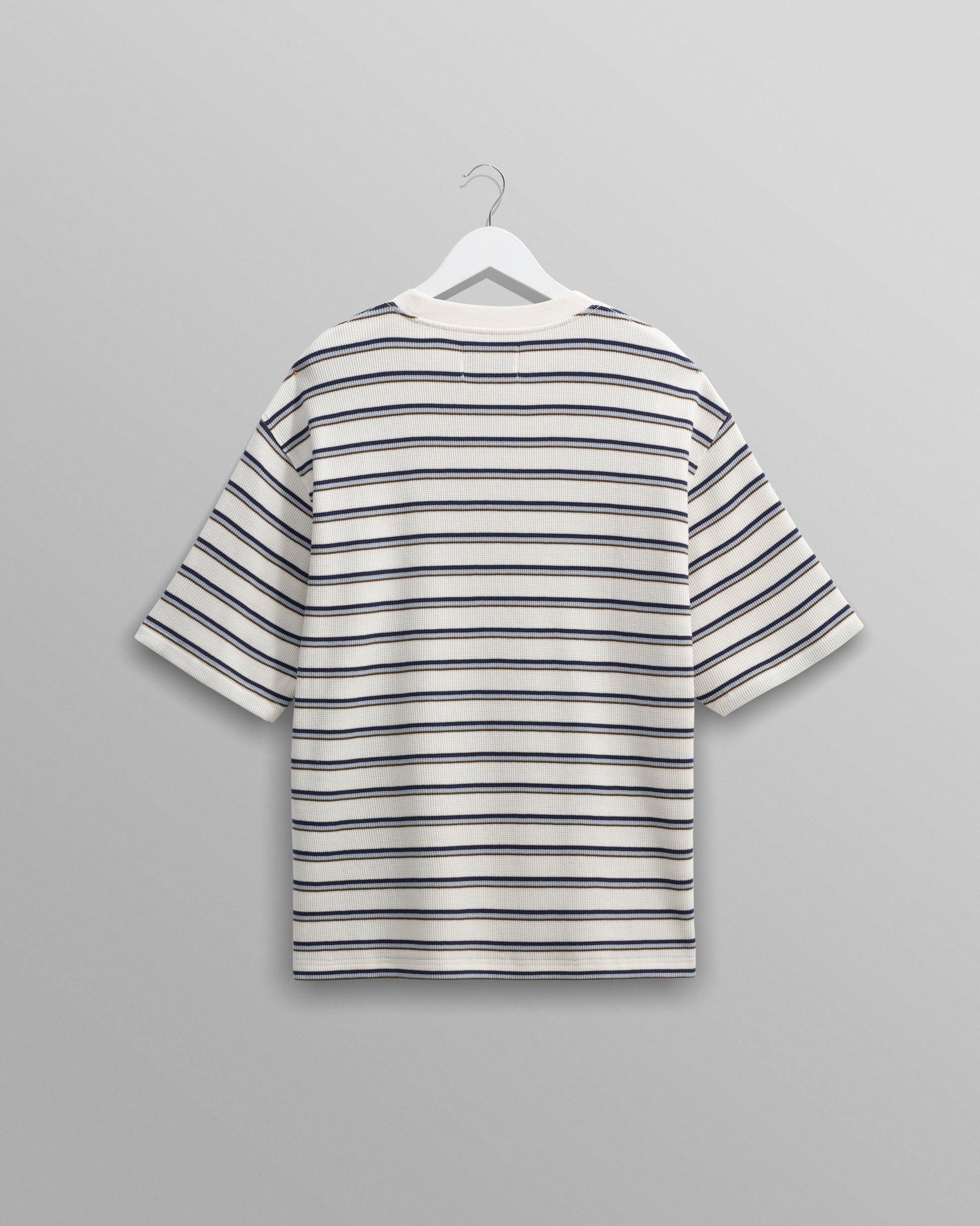 wax london men's Milton - Ecru Organic Stripe Waffle Cotton T-Shirt