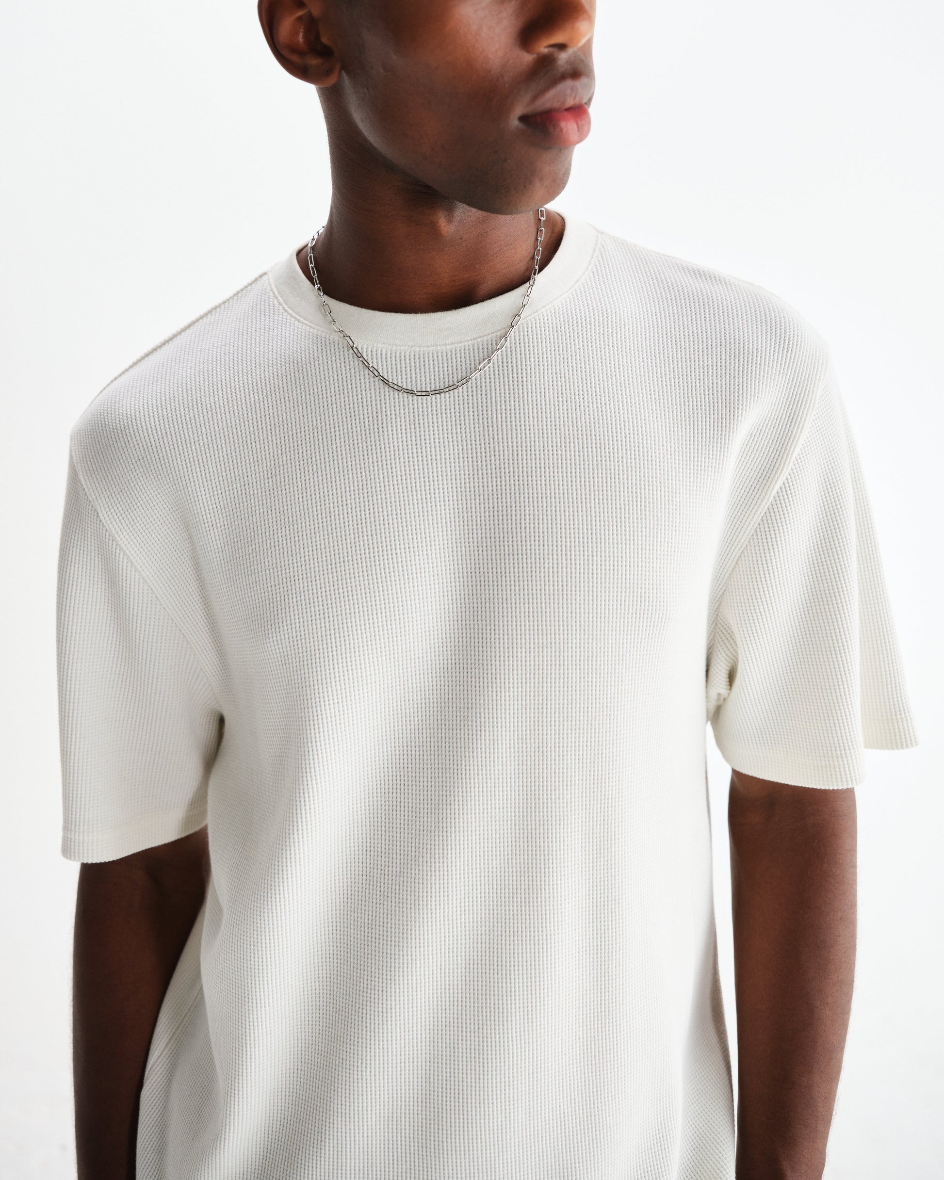 wax london men's Milton - Ecru Organic Waffle Cotton T-Shirt