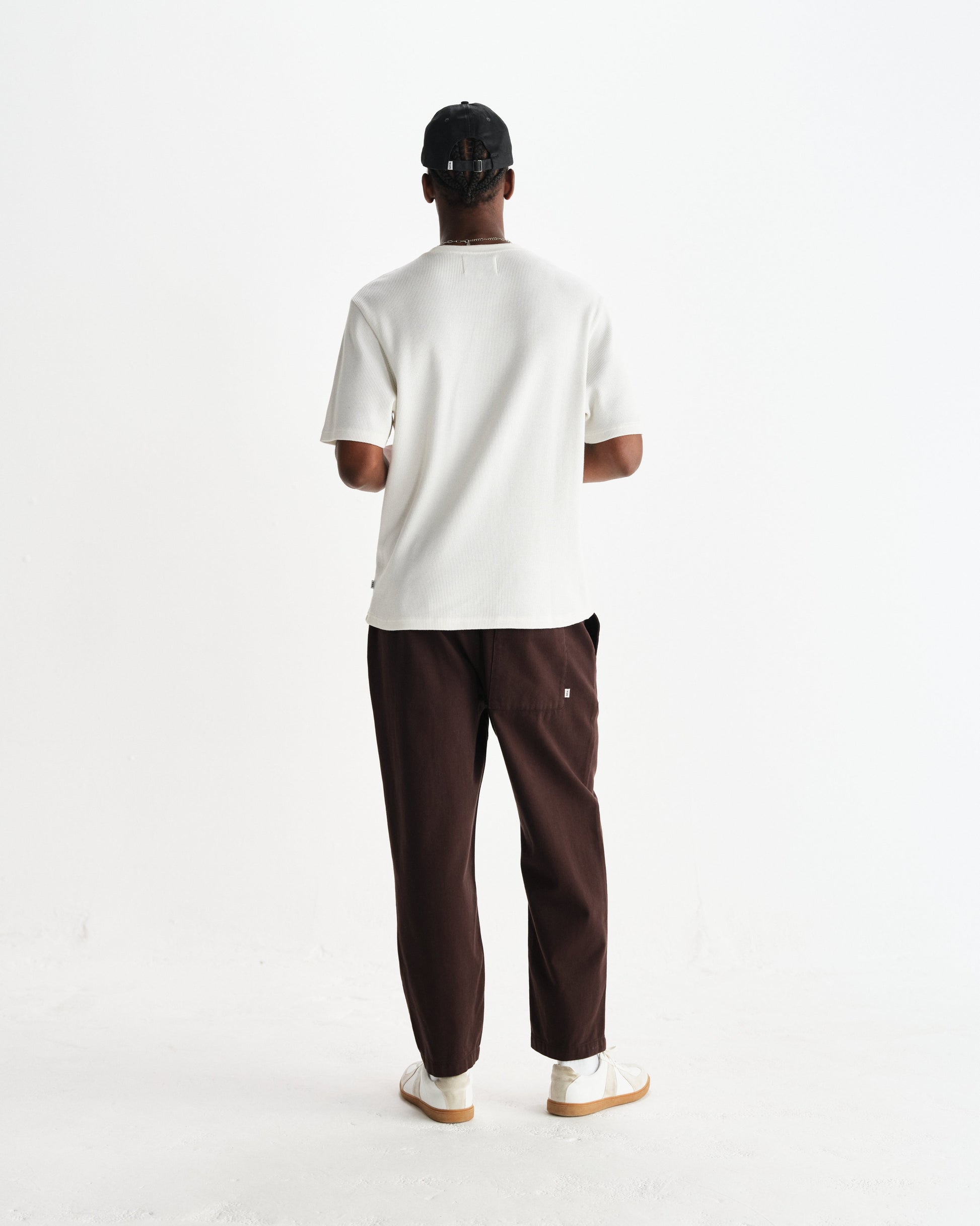 wax london men's Milton - Ecru Organic Waffle Cotton T-Shirt