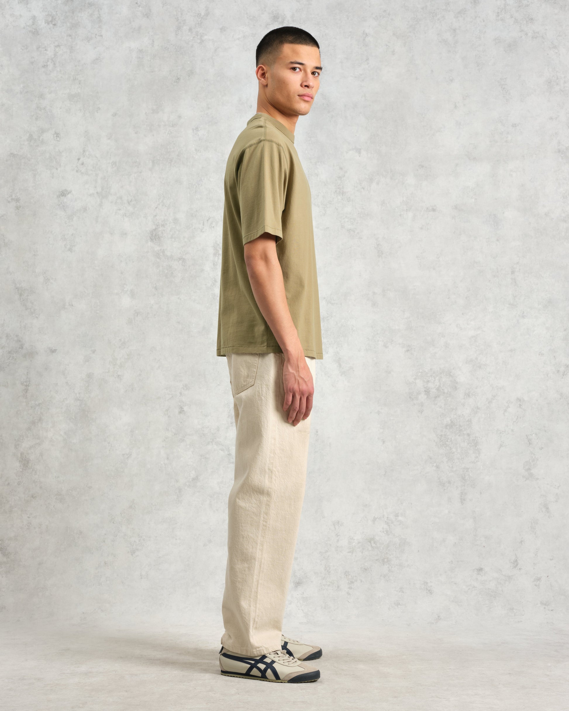 wax london men's Milton - Khaki Green Organic Compact Cotton T-Shirt