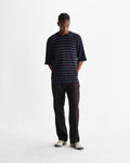 wax london men's Milton - Navy Organic Stripe Waffle Cotton T-Shirt