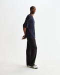 wax london men's Milton - Navy Organic Stripe Waffle Cotton T-Shirt