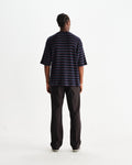 wax london men's Milton - Navy Organic Stripe Waffle Cotton T-Shirt