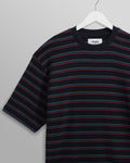wax london men's Milton - Navy Organic Stripe Waffle Cotton T-Shirt
