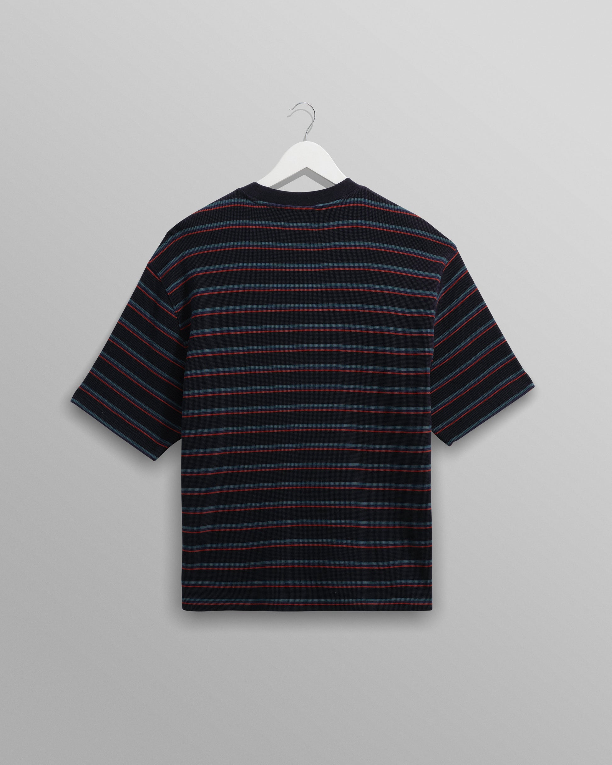 wax london men's Milton - Navy Organic Stripe Waffle Cotton T-Shirt