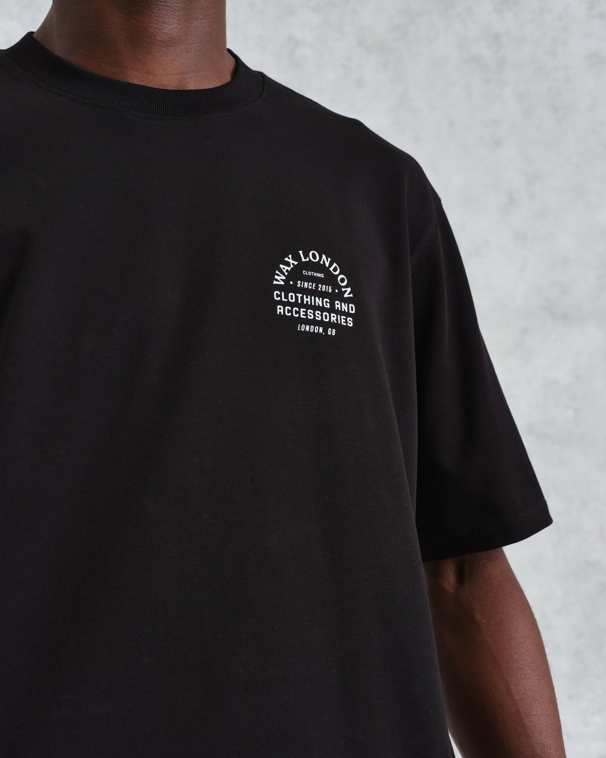 wax london men's Milton - Black Stacked Text Graphic Organic Cotton T-Shirt