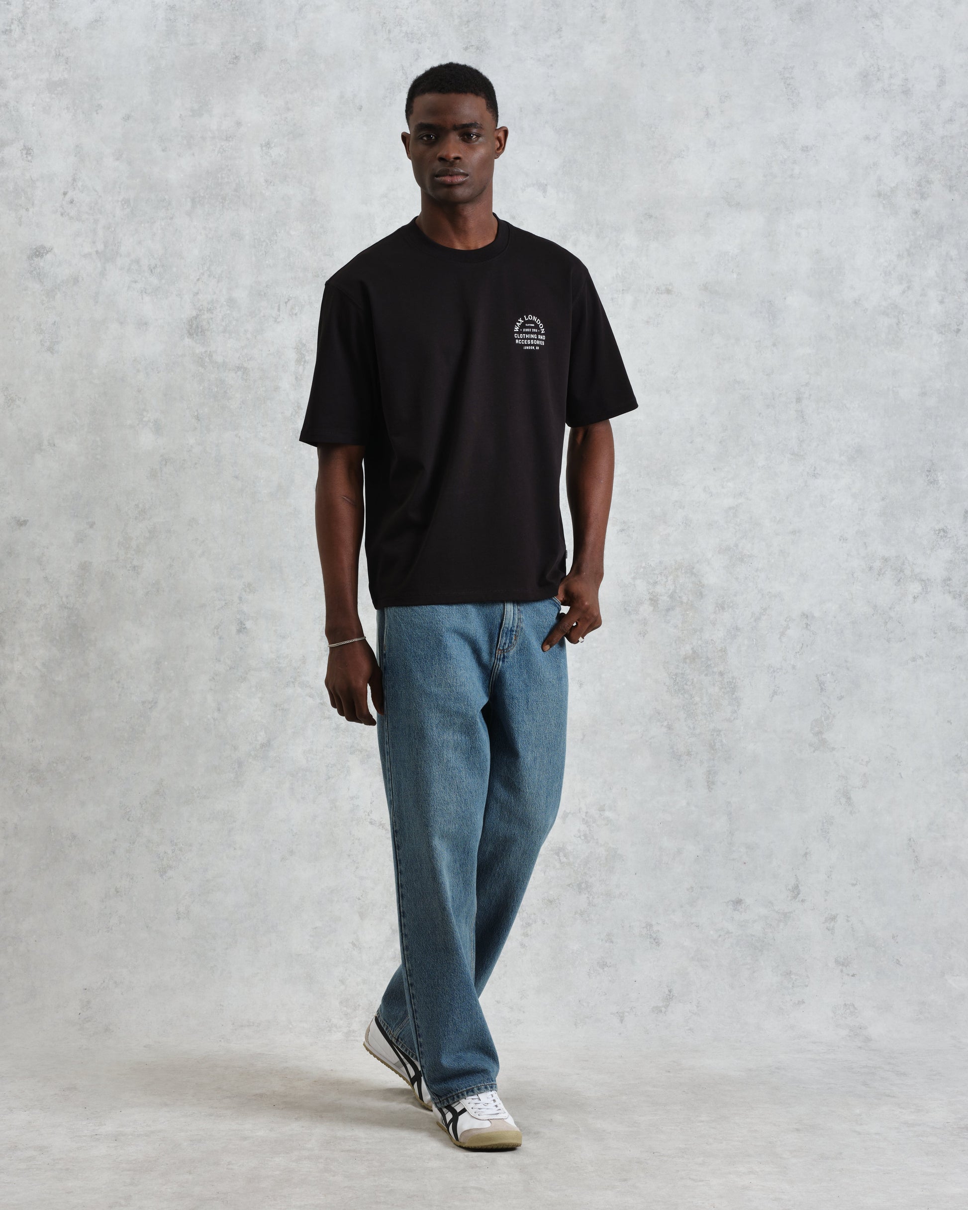 wax london men's Milton - Black Stacked Text Graphic Organic Cotton T-Shirt