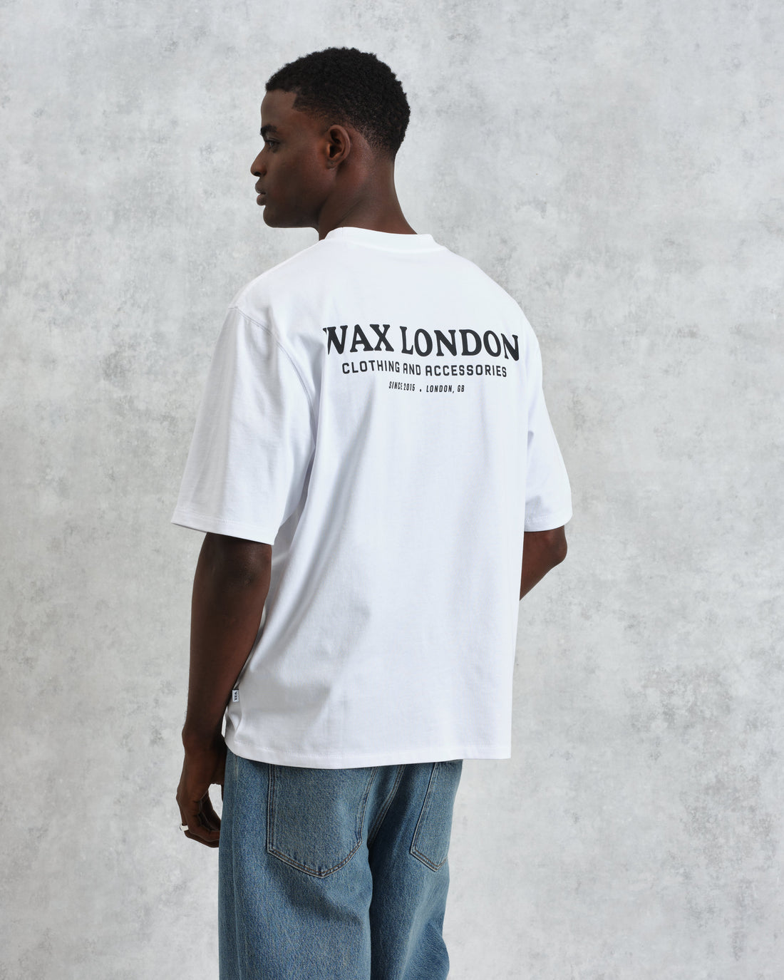 wax london men's Milton - White Stacked Text Graphic Organic Cotton T-Shirt