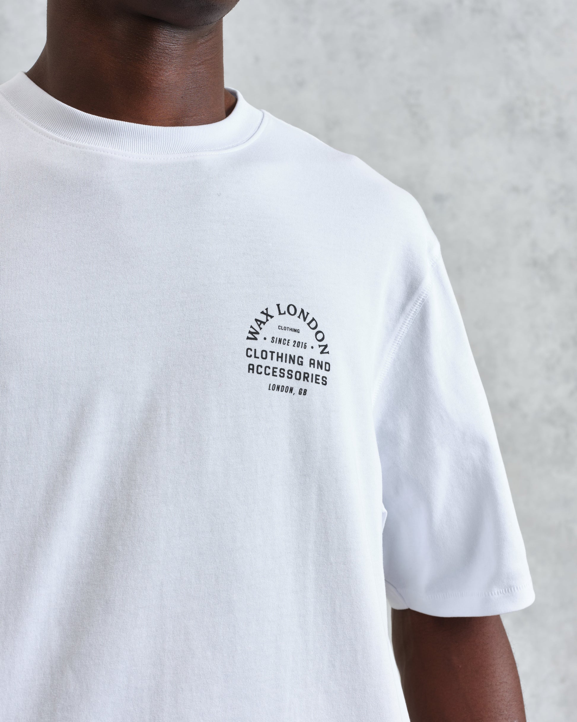 wax london men's Milton - White Stacked Text Graphic Organic Cotton T-Shirt