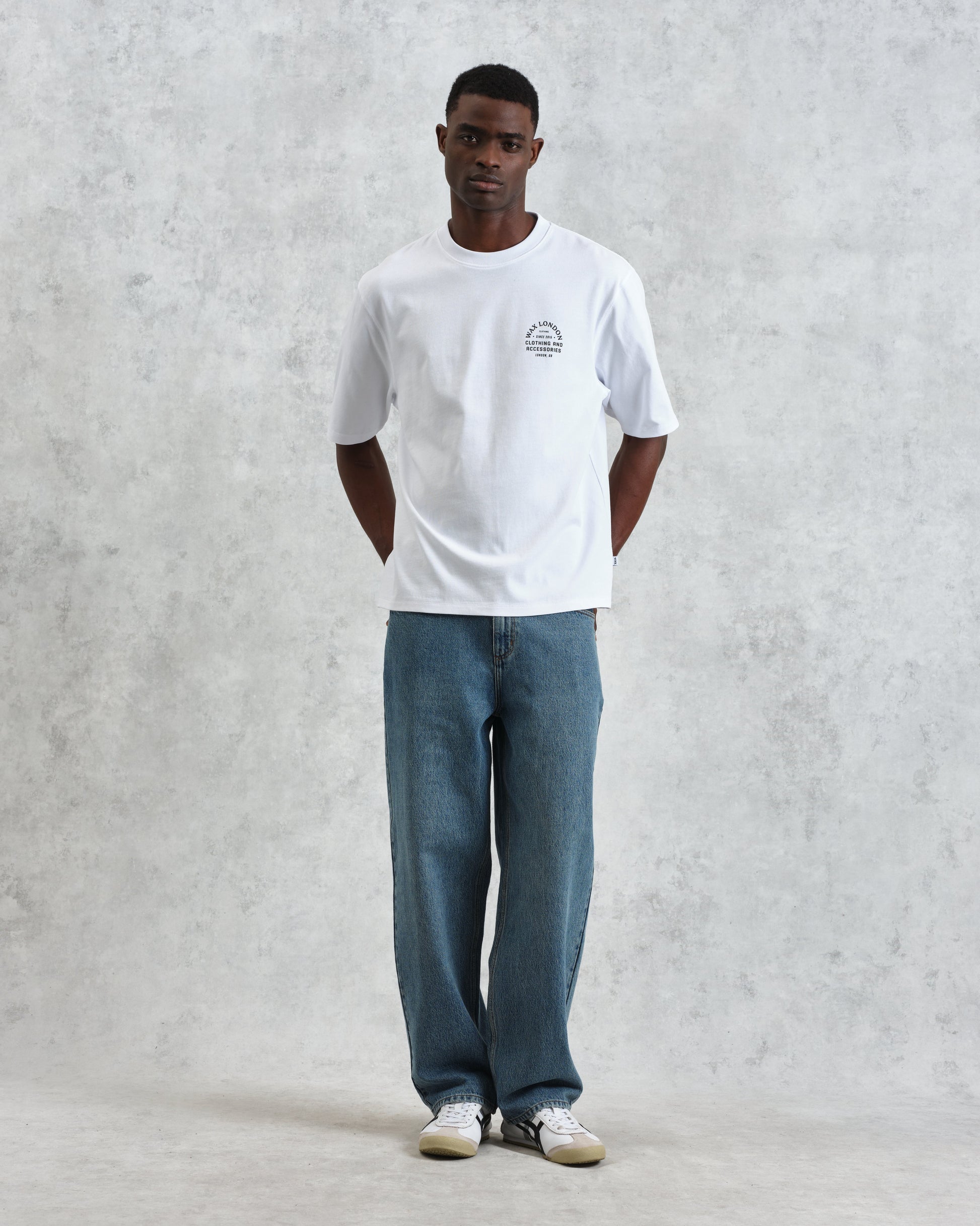 wax london men's Milton - White Stacked Text Graphic Organic Cotton T-Shirt