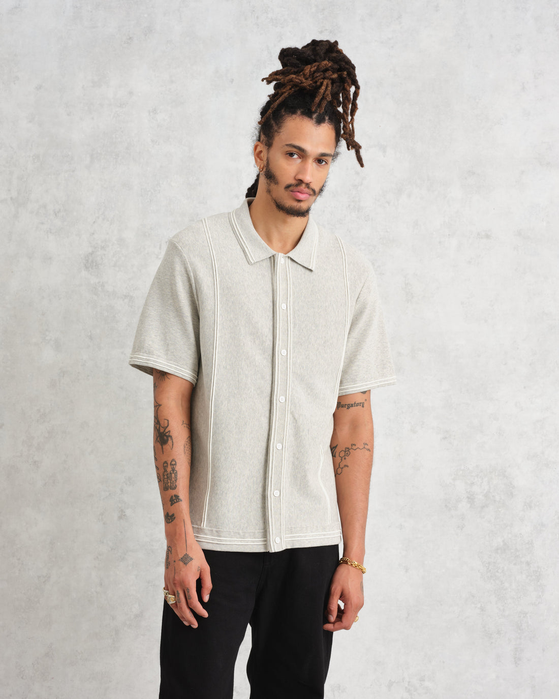 wax london men's Minori Shirt Grey Milano Stitch