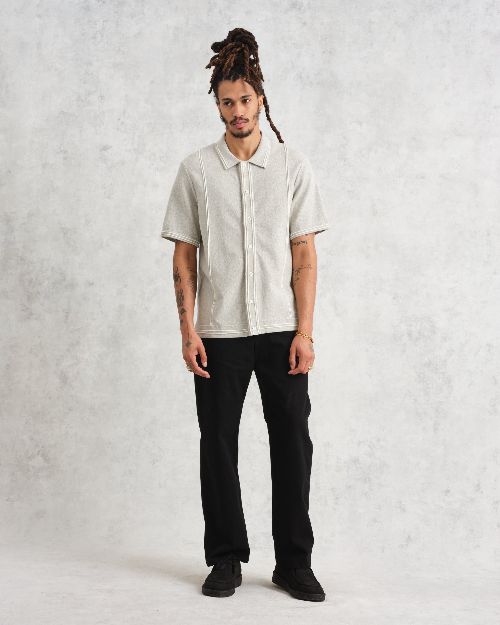 wax london men's Minori Shirt Grey Milano Stitch