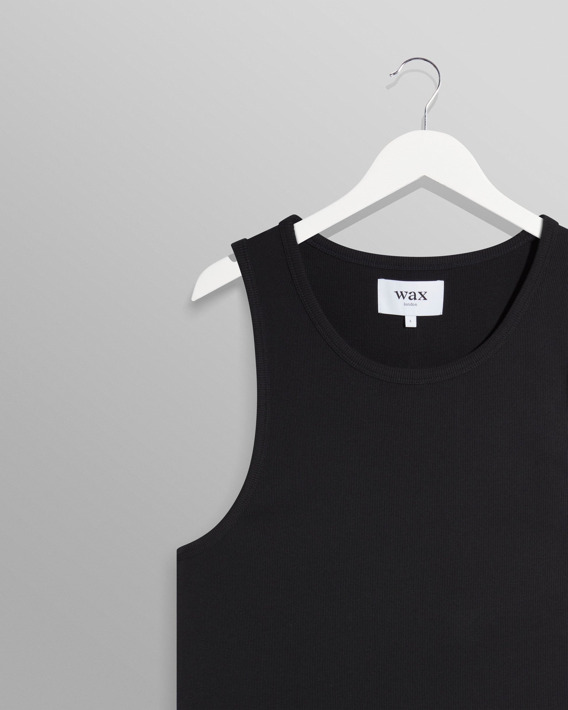 wax london men's Montague - Black Ribbed Organic Cotton Vest