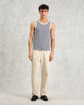 wax london men's Montague - Blue And Ecru Striped Ribbed Organic Cotton Vest
