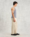 wax london men's Montague - Blue And Ecru Striped Ribbed Organic Cotton Vest