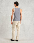 wax london men's Montague - Blue And Ecru Striped Ribbed Organic Cotton Vest