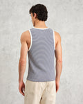 wax london men's Montague - Blue And Ecru Striped Ribbed Organic Cotton Vest