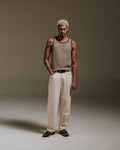 wax london men's Montague - Brown And Ecru Striped Ribbed Organic Cotton Vest