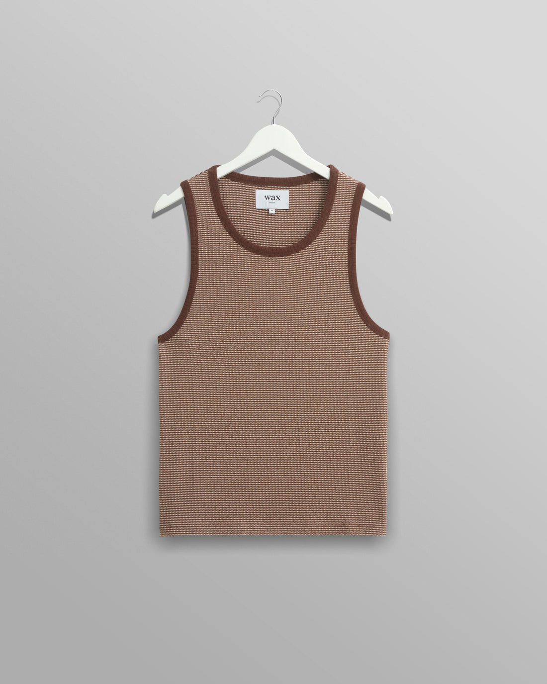 wax london men's Montague - Brown And Ecru Striped Ribbed Organic Cotton Vest