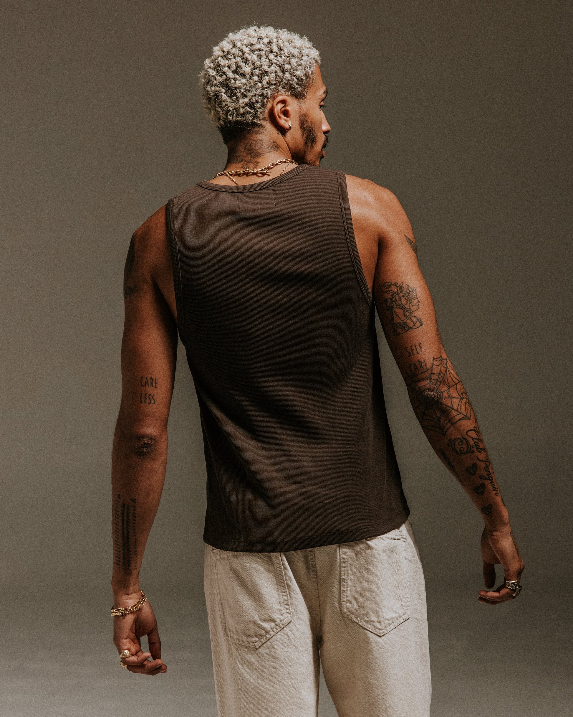 wax london men's Montague - Brown Ribbed Organic Cotton Vest