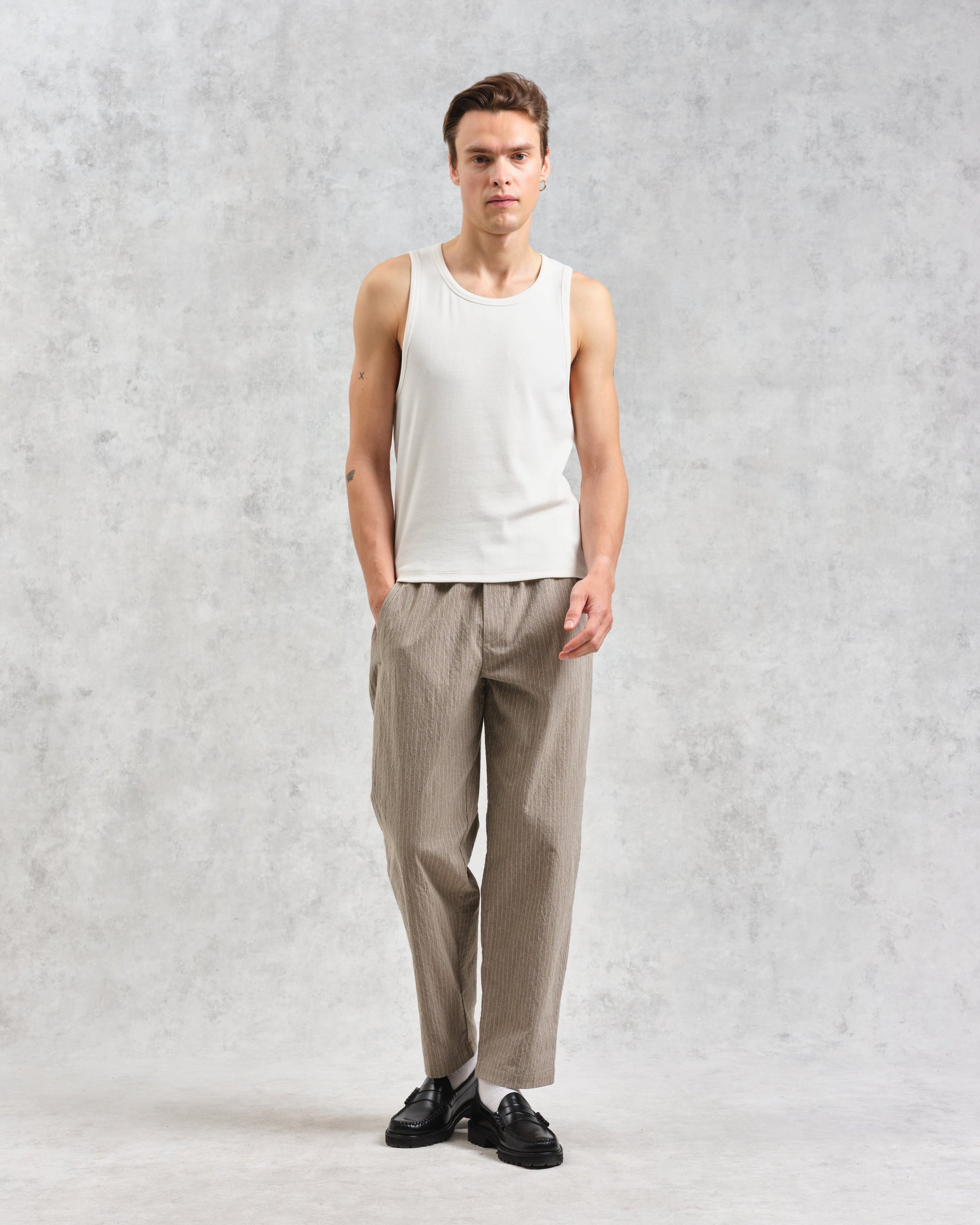 wax london men's Montague - Ecru Ribbed Organic Cotton Vest