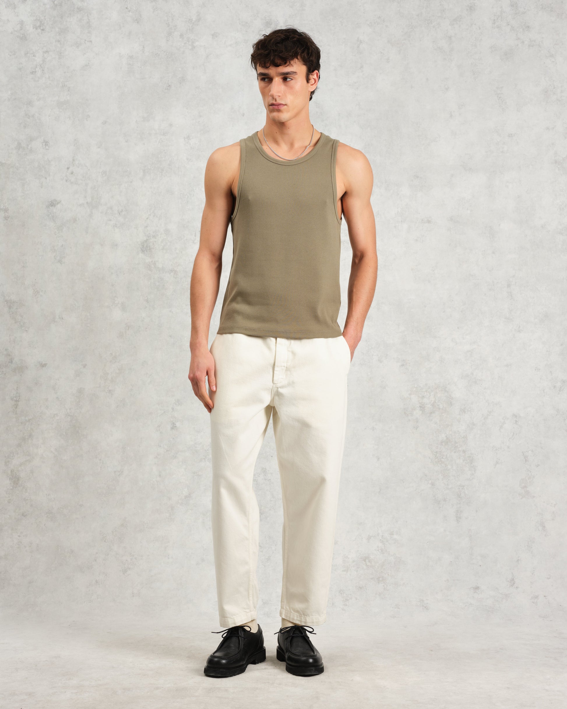 wax london men's Montague - Khaki Ribbed Organic Cotton Vest