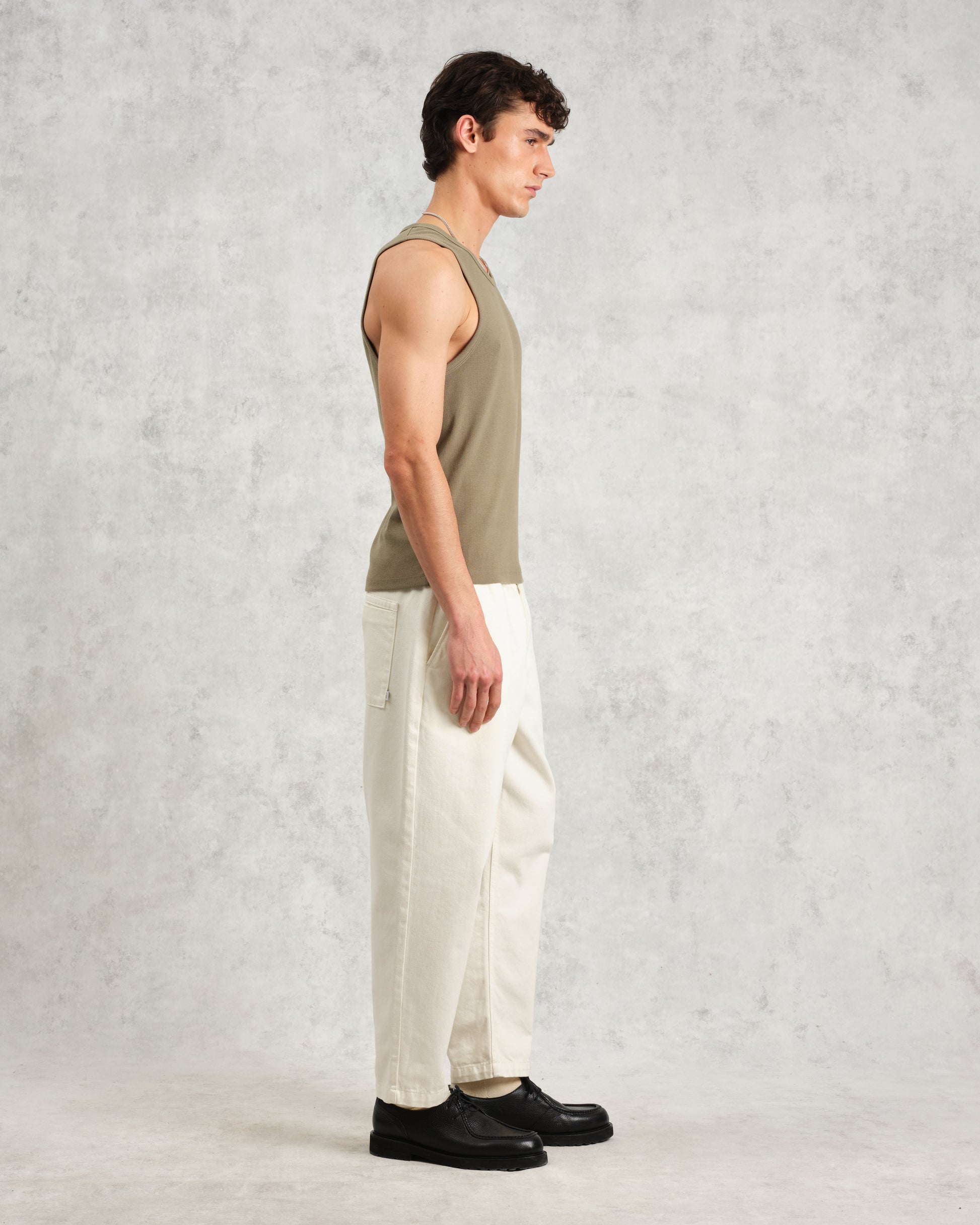 wax london men's Montague - Khaki Ribbed Organic Cotton Vest