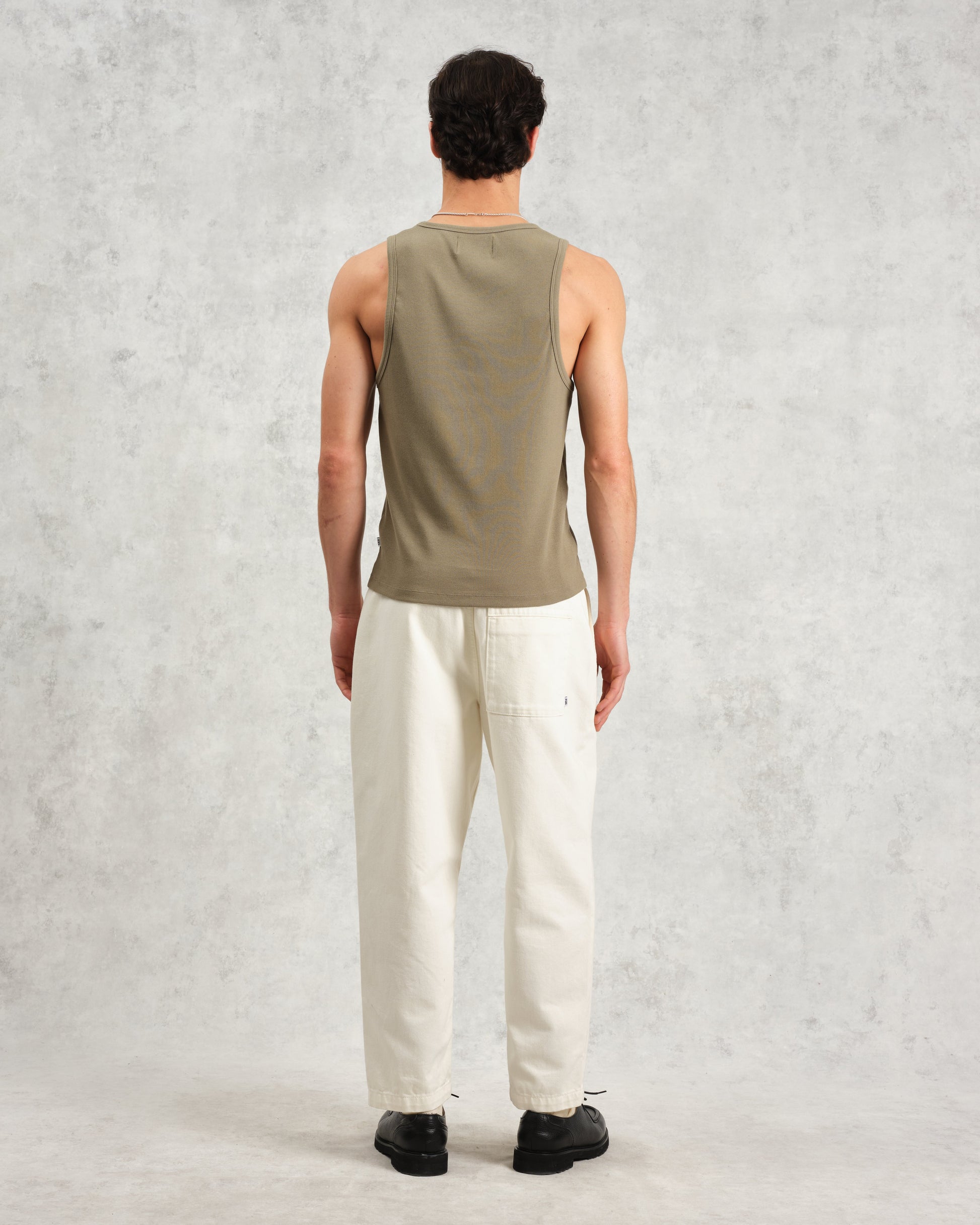 wax london men's Montague - Khaki Ribbed Organic Cotton Vest
