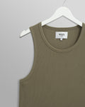 wax london men's Montague - Khaki Ribbed Organic Cotton Vest